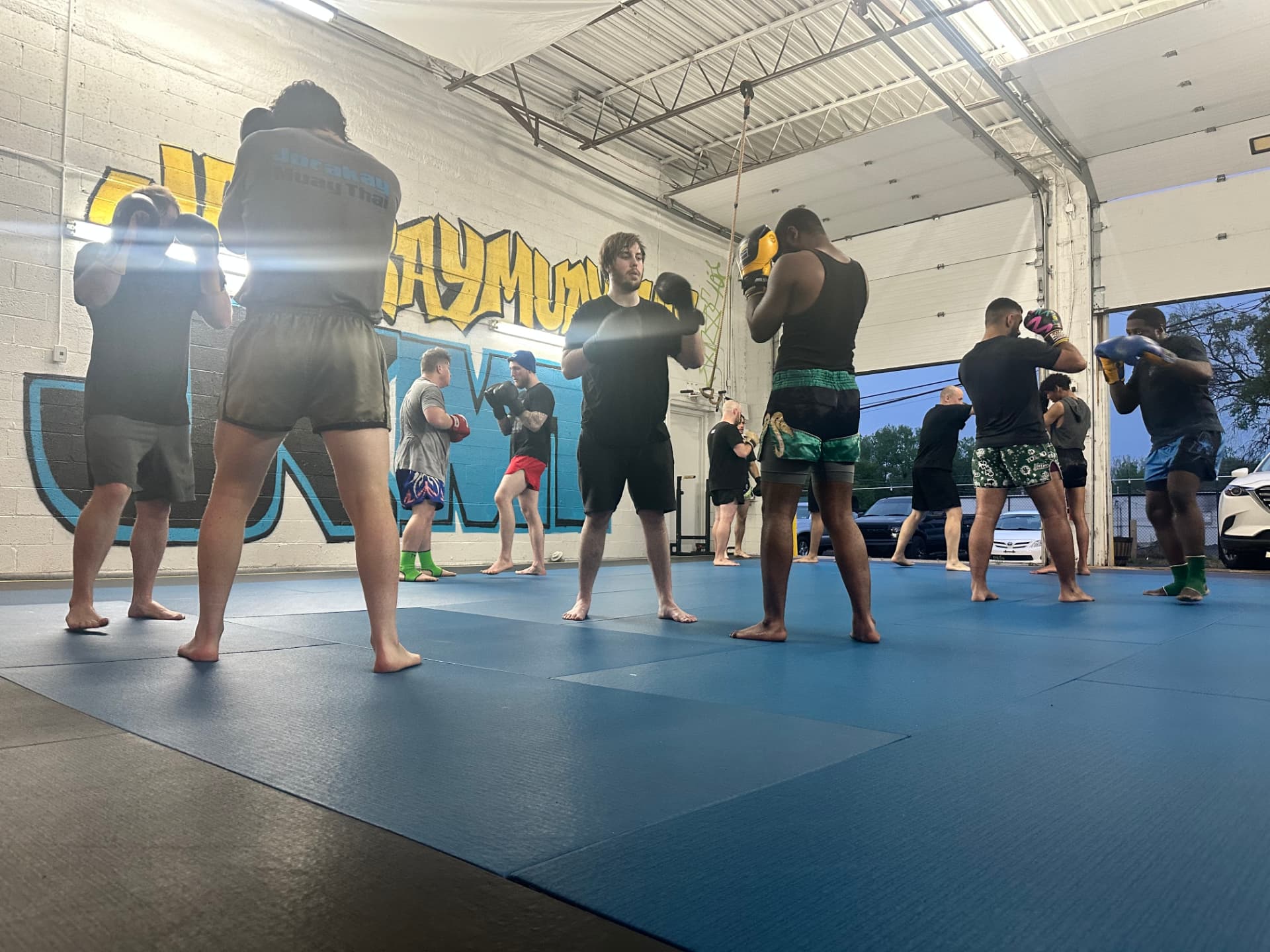 Evening pad work class on the blue mats
