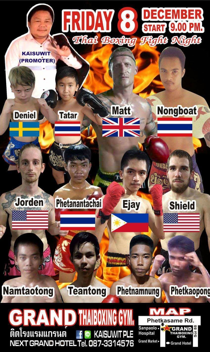Friday Fight Night poster at Grand Thai Boxing Gym