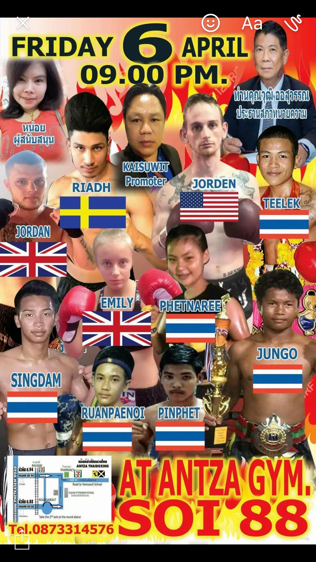 International fight event poster at Antza Gym